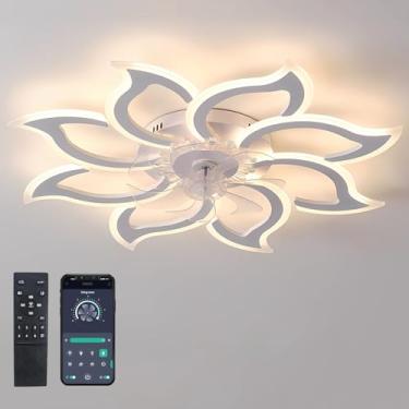 Imagem de Ventiladores de teto modernos com luzes e controle remoto para sala de estar, quarto, cozinha e sala de jantar. Lâmpadas LED reguláveis, montagem embutida, silenciosas, reversíveis, 6 veloci