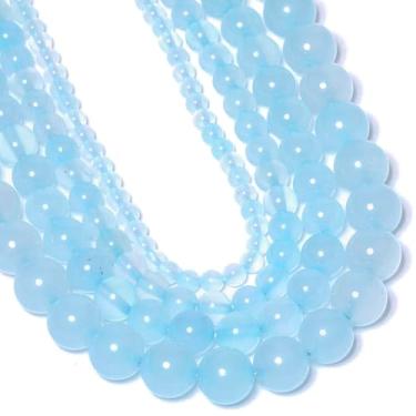 Imagem de Yochus 45 contas de pedra lisa redonda de ágata azul para fabricação de pulseiras, contas de pedras preciosas naturais de 8 mm para fazer joias, colar e brinco DIY