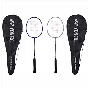 Imagem de YONEX Raquete de badminton de alumínio Gr 303I Made in India Pacote com 2 com cobertura completa (azul escuro/azul escuro)