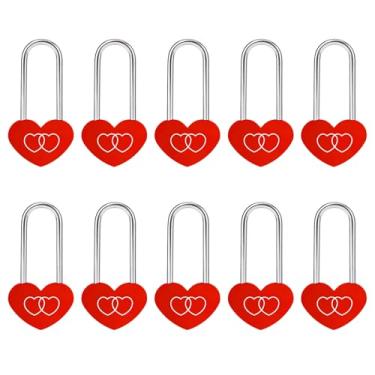 Imagem de VeYocilk Cadeado de coração de liga de alumínio vermelho, 10 peças, cadeado de coração único para casais, amigos, dia dos namorados, aniversário, casamento, viagem, ponte (sem chave)