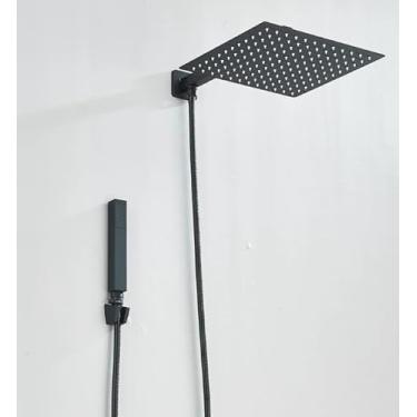 Imagem de Kit Ducha Chuveiro De Banheiro 30cm Inox Quadrada Com Ducha Manual+1,5m Mangueira Preto/Cromado (Dourado 30cm) (Ouro)