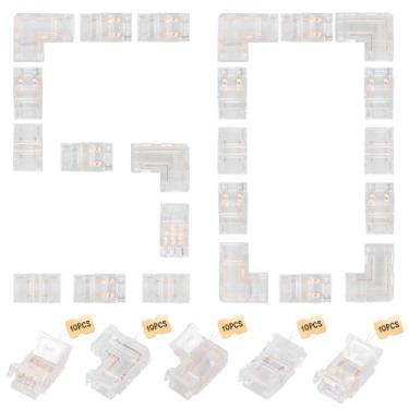 Imagem de Conjunto de 50 conectores de fita LED COB de 8 mm com 2 pinos e 3 pinos, conexão de adaptador de iluminação transparente em forma de L/canto para faixa de luzes LED COB