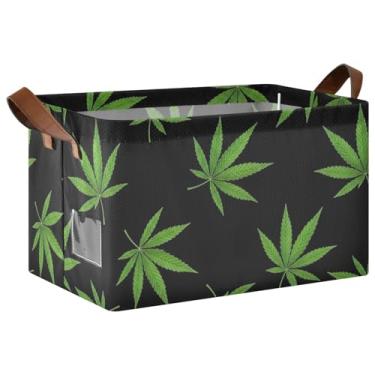 Imagem de ODAWA Caixas de prateleira dobráveis pretas de folhas verdes para armazenamento de armário, caixas de armazenamento de brinquedos para armazenamento e organização de trailers, 17 x 29 x 25 cm, 1