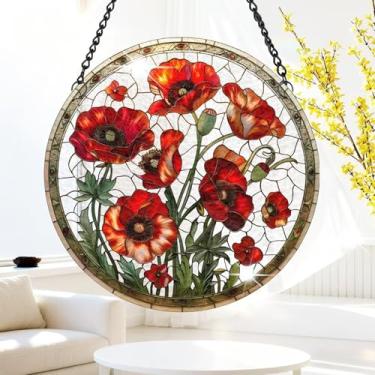 Imagem de 1 peça de decoração de pendurar apanhador solar de acrílico colorido, design de papoulas, decoração de janela de 18 cm com design de estilo vitral impresso, ideia de presente e ornamento de jardim uso