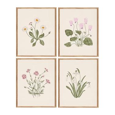 Imagem de AIOAIFUT Arte de parede botânica vintage de 4 peças, impressões florais 20 x 25 sem moldura, decoração de parede com imagens de flores vintage