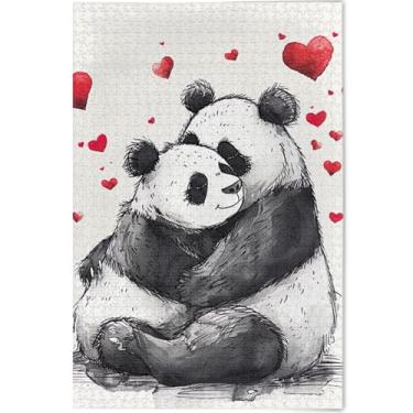 Imagem de Quebra-cabeça com corações de pandas fofos, 1000 peças para adultos, amantes, presentes, família, quebra-cabeça, natureza, brinquedo de arte, 75 x 50 cm