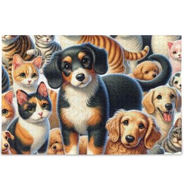 Imagem de Quebra-cabeças com estampa animal de cachorro e gato, 500 peças para adultos, cenário, arte animal, natureza, grande, presentes personalizados para jogo de elefante branco, 52 x 37,8 cm