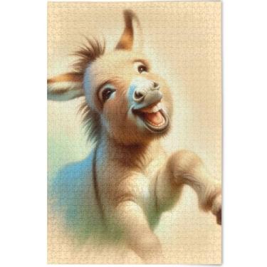 Imagem de Quebra-cabeça animal burro fofo bege 500 peças adultos decoração de arte animal família quebra-cabeças divertidos personalizados presentes de tecnologia de jogo, 52 cm x 37,8 cm