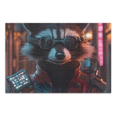 Imagem de Quebra-cabeças pretos Cyber Raccoon Nightscape, 500 quebra-cabeças para adultos, com letras nas costas, quebra-cabeças para adultos