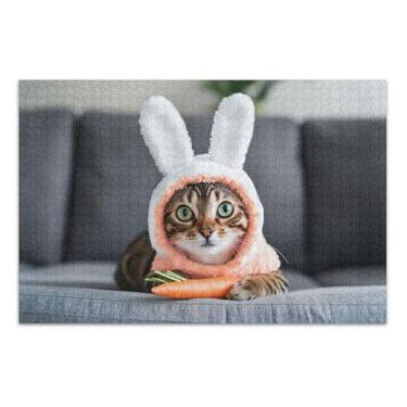 Imagem de Quebra-cabeça 500 peças para adultos família elefante branco presentes coelho fofo gato Páscoa arte paisagem quebra-cabeça arte animal pintura, 50 x 37 centímetros