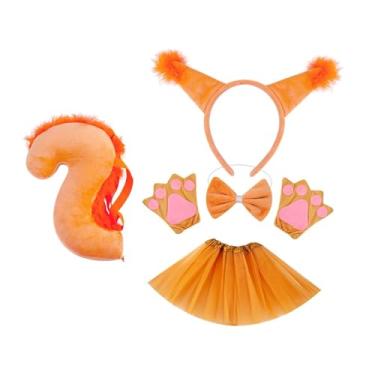 Imagem de Dynwave Kit de fantasia de cauda de animal, saia e tiara para cosplay, ideal para carnaval, festas à fantasia e baile de máscaras, Marrom Claro