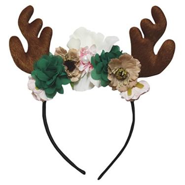 Imagem de Petitebella Tiara de rena com chifres de rosas elegantes para crianças (marrom, tamanho único)