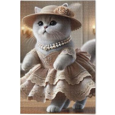 Imagem de Quebra-cabeça de gato princesa gatinho fofo 1000 peças para adultos cenário arte floral família divertidos quebra-cabeças personalizados amigos família jogos, presentes, 75 x 50 cm