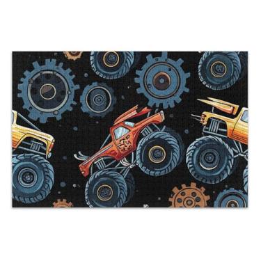 Imagem de Quebra-cabeça Monster Trucks Gears preto para adultos, 1000 peças, divertido, natureza, brinquedo familiar, arte, 75 x 40 cm