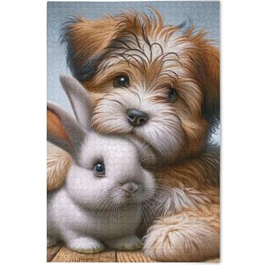 Imagem de Quebra-cabeça personalizado para cães terrier coelho fofo para adultos 500 peças elefante branco legal quebra-cabeças exclusivos cenário arte animal, 52 cm x 37,8 cm