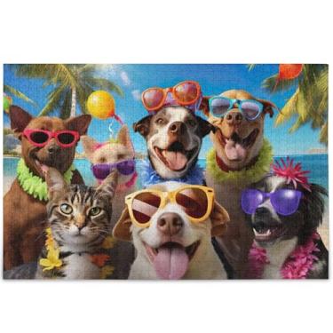 Imagem de Quebra-cabeça de cachorro engraçado personalizado gatos animados adulto 500 peças jogo de tecnologia presentes paisagem cena quebra-cabeça brinquedo obra de arte, 52 cm x 37,8 cm