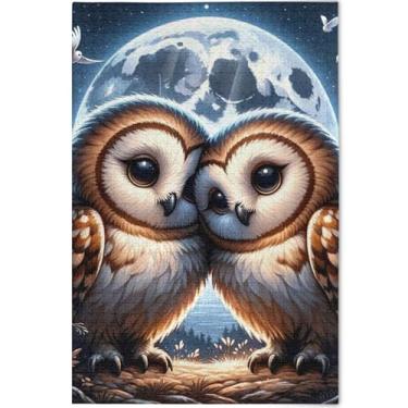Imagem de Corujas fofas Lovebirds quebra-cabeça personalizado para adultos 1000 peças jogo engraçado exclusivo colorido arte de pintura animal, 75 x 50 cm
