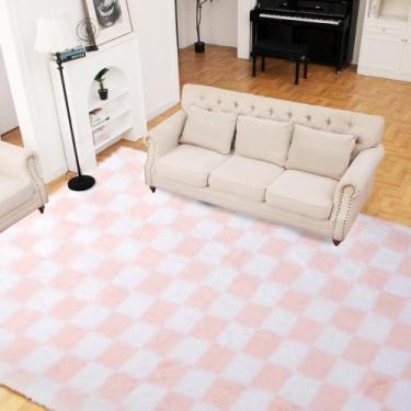 Imagem de Tapete Area TOOHUB Super Soft 240x300cm rosa e branco