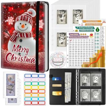 Imagem de Fichário de desafio de economia de dinheiro com 100 envelopes, couro de poliuretano, fichário de orçamento para economia de dinheiro A5 com envelopes de dinheiro e 3 rastreadores de orçamento