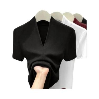 Imagem de Camiseta Feminina Slim Fit De Algodão Com Decote Em V Verão 2025 Sexy 