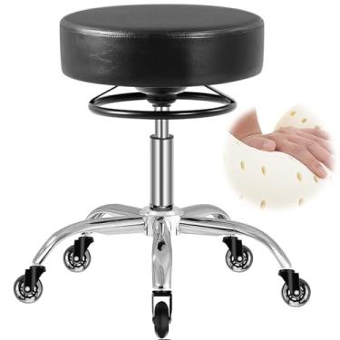 Imagem de Mineloff Banqueta com rodinhas com capacidade de peso de 181 kg, cadeira de cílios resistente ajustável para salão de massagem de laboratório Tatoo Spa Drafting Nail Teach, giro 360, couro, acolchoado