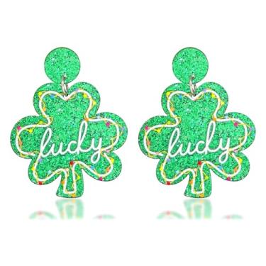 Imagem de Brincos femininos de trevo de acrílico para dia de São Patrício, trevo da sorte, brilhante, joia de São Patrício, Zinco, Sem pedra preciosa