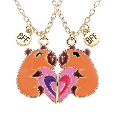 Imagem de Roe Dolph Colar Capybara BFF para 2 melhores amigos, fofos, engraçados, presentes delicados e simples para amigas, irmãs, filhas, aniversário, ano novo, joias presentes, Large, Zinco, Sem Pedra