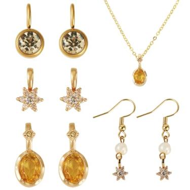 Imagem de Craftora 6 peças de pingentes de cristal de zircônia cúbica rosa banhado a ouro 18 K, pingentes de pedra de nascimento de coração oval de lágrima quadrada para fazer joias faça você mesmo brinco colar