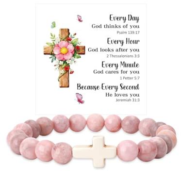 Imagem de Pulseira cristã para mulheres, presentes católicos, pulseiras religiosas, cruz, presentes baseados na fé, acessórios bíblicos espirituais, presente de Natal, aniversário, dia dos namorados, presente