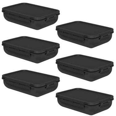 Imagem de Kit 6 Potes Marmita Hermética Ou Marmitou Retangular Preta