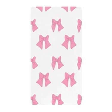 Imagem de Blueangle Lençol de berço padrão para berço infantil - Lençóis de algodão macio e respirável com laços vermelhos (384)