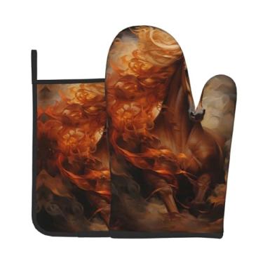 Imagem de Conjunto de luvas de forno com estampa de cavalo com juba esvoaçante com 2 peças, adequado para cozinhar, assar e grelhar ao ar livre