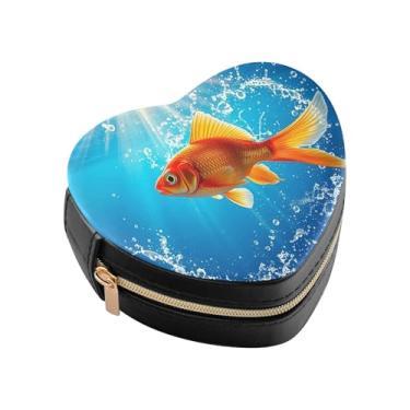 Imagem de Burbuja Caixa de joias em forma de coração Goldfish mini estojo de joias de viagem para mulheres e meninas, estojo portátil organizador de armazenamento para brincos, anéis, colares e pulseiras