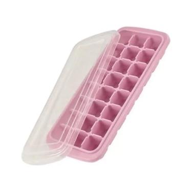Imagem de Forma de Gelo Silicone com Tampa – Kit 2 Forminha de Gelo: Livre de BPA, Fácil Desenforme, Ideal para Bebidas, Papinhas para Bebe, Frutas e Temperos - 24 Cubos por Bandeja (Rosa)
