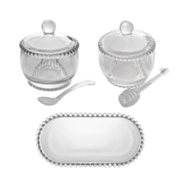 Imagem de Kit Açucareiro, Meleira e Travessa Perolas em Cristal 3 Peças