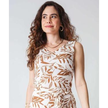 Imagem de Blusa Regata Feminina Estampa Folhas Marisa Bege-80012, Bege, G