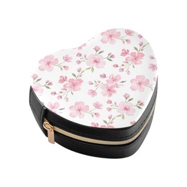 Imagem de Burbuja Caixa de joias com flores em forma de coração, mini estojo de viagem para mulheres e meninas, organizador portátil de armazenamento para brincos, anéis, colares e pulseiras