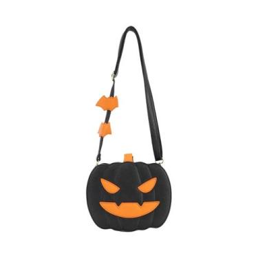 Imagem de Bolsa Transversal Feminina De Couro PU Com Tema Abóbora Halloween, Bol