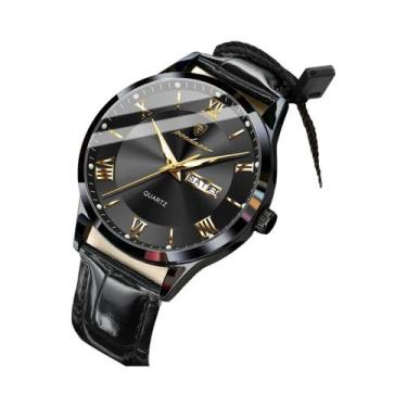 Imagem de Relógio De Pulso Masculino À Prova d'Água Com Luz, Em Couro, Quartz, P