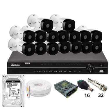 Imagem de Kit 16 Câmeras Intelbras 1220b Full Hd Dvr Intelbras Mhdx 1232 Hd 4tb