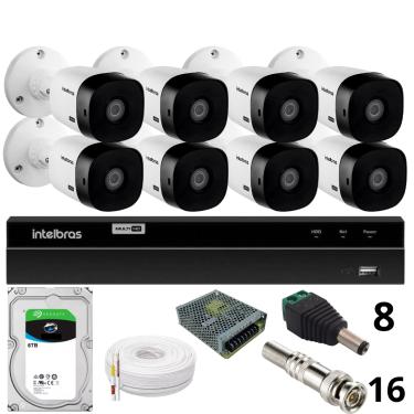 Imagem de Kit 8 Câmeras Intelbras  Bullet 1220b Full Hd Dvr Intelbras 1216-c Mhdx Com Acesso Remoto Hd 6tb