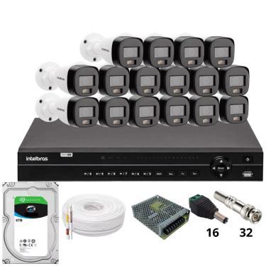 Imagem de Kit 16 Câmeras Intelbras 1120b Full Color Dvr Intelbras Mhdx 1232 Hd 6tb