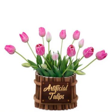 Imagem de ucky 15 peças de tulipas falsas rosa profundo, flores artificiais, látex, tulipas de toque real, flores falsas para decoração de tulipas falsas, presentes para a mamãe