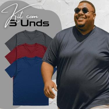 Imagem de Kit 3 Camisetas Masculinas Plus Size Gola V Dry Fit Lisa Básicas Cores