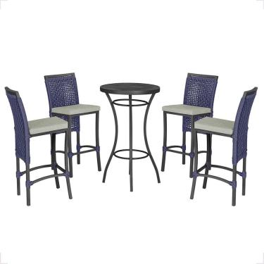 Imagem de Mesa Bistrô Com 4 Banquetas Roma Preta Corda Náutica 3 Trama Azul