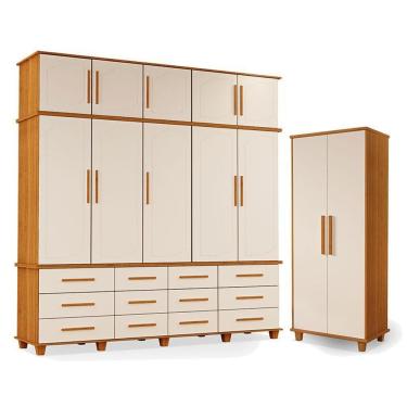 Imagem de Guarda Roupa Casal Berlim 10 Portas 12 Gavetas MDP e MDF Freijó Off White Luapa Móveis