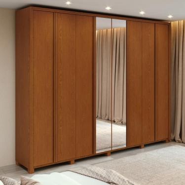Imagem de Guarda Roupa Casal Easy Glow 8 Portas de Bater 6 Gavetas MDF com Espelhos Frassino Móveis Lopas