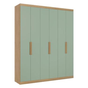 Imagem de Guarda Roupa Casal Milan 6 Portas 2 Gavetas MDP Capuccino Menta Acetinado THB Móveis