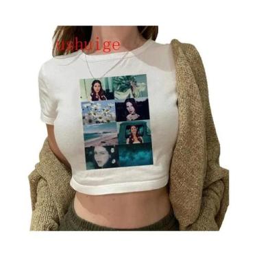 Imagem de Camiseta Vintage Crop Top Harajuku Feminina De Manga Curta Com Gráfico