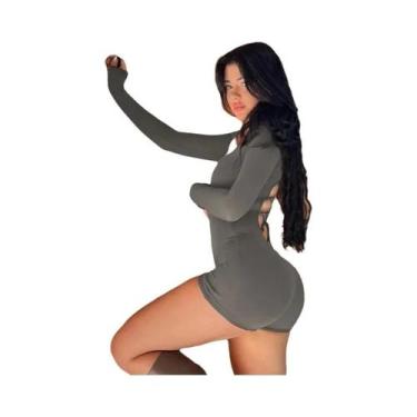 Imagem de Macacão De Yoga Feminino Sexy De Manga Comprida Com Decote U E Costas 